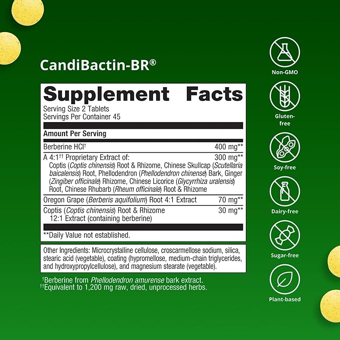 Metagenics CandiBactin‑BR - Concentrated Berberine for Intestinal Support* - 400 mg Berberine HCl per Serving with Oregon Grape & Coptis Root* - Supports Gut Health & Microbial Balance* - 90 Tablets