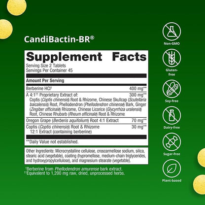 Metagenics CandiBactin‑BR - Concentrated Berberine for Intestinal Support* - 400 mg Berberine HCl per Serving with Oregon Grape & Coptis Root* - Supports Gut Health & Microbial Balance* - 90 Tablets