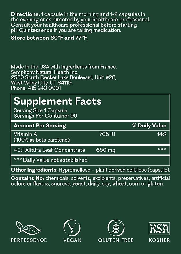 pH Quintessence® – Daily Greens Support for pH Balance & Metabolic Health | 40:1 Alfalfa-Based Formula for Alkalinization, Detoxification & Hormone Metabolism Support (90 Vegan Capsules)