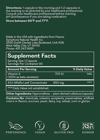 pH Quintessence® – Daily Greens Support for pH Balance & Metabolic Health | 40:1 Alfalfa-Based Formula for Alkalinization, Detoxification & Hormone Metabolism Support (90 Vegan Capsules)