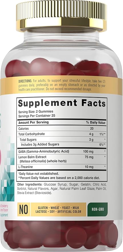 Carlyle Stress Support Supplement Gummies | 50 Count | for Women and Men | with GABA and L-Theanine | Strawberry Lemon Flavor | Non-GMO & Gluten Free