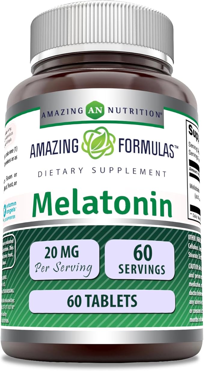 Amazing Formulas Melatonin Supplement | 20 Mg Per Serving | Tablets | Non-GMO | Gluten-Free | Made in USA (1 Pack, 60 Count)