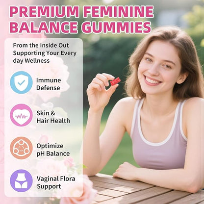 Premium Feminine Balance Gummies, Hawaiian Pineapple Feminine Gummies for Women PH Balance & Vaginal Health, Vegan, 60 Gummies