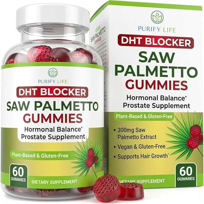 Sugar-Free Saw Palmetto Gummies for Men & Women - Saw Palmetto Extract Supplement for Hair Appearance, Hormone Balance & Prostate Wellness - Vegan Pectin Formula, Non-GMO, Gluten Free - 60 Count