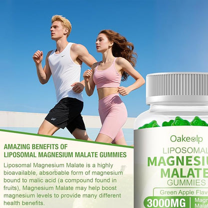 2 Pack Liposomal 3000mg Magnesium Malate Gummies Supplement,Complex Creatine Monohydrate,Folate, Active B12 & D3, L-Theanine & CoQ10, for Stress Relief,Methylation, Energy, Muscle & Calm