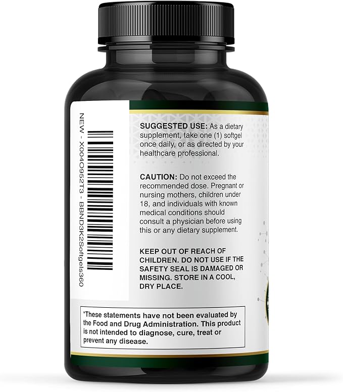 Built by Nature Vitamin D3 K2 5000 IU + 100 mcg MK-7 - Extra Strength, High Absorption - Bone, Heart & Immune Support - Coconut MCT Oil - Non-GMO – 1 Year Supply - 360 Softgels