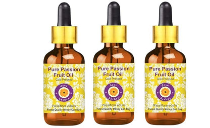 Deve Herbes Pure Passion Fruit Oil (Passiflora edulis) with Glass Dropper Cold Pressed (Pack of Three) 100ml X 3 (10 oz)
