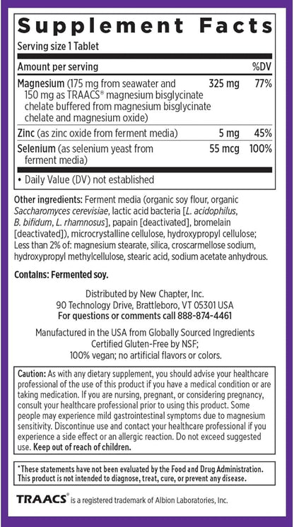 New Chapter Magnesium-Selenium-Zinc Supplement, 325 mg Magnesium in One-Daily Tablet for Active Bodies, Bounce Back After Exercise with Muscle Support Minerals + Hydrating Electrolytes, 90 Count
