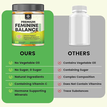 Feminine Balance Probiotic Gummies - Women's Vaginal Health Support | PH Balance & Odor, Flora, Immune Support | Probiotics for Women, Vegan Pineapple Flavor, 120 Count