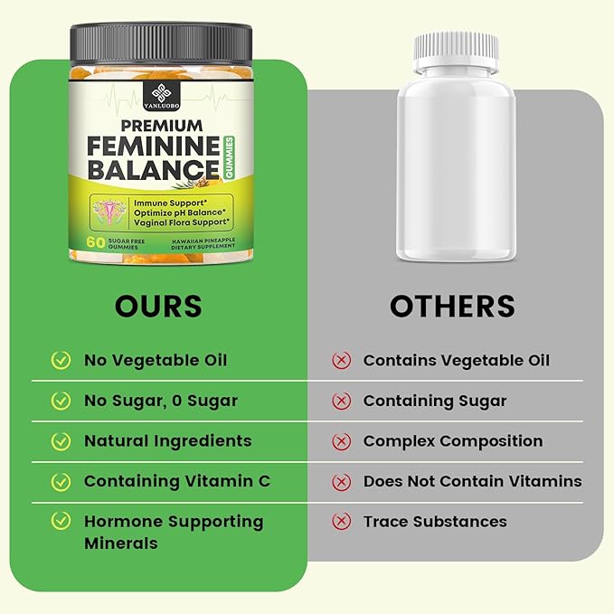 Feminine Balance Probiotic Gummies - Women's Vaginal Health Support | PH Balance & Odor, Flora, Immune Support | Probiotics for Women, Vegan Pineapple Flavor, 60 Count
