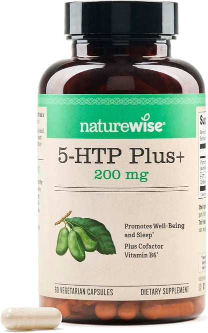 NatureWise 5-HTP 200mg Supplement from Griffonia Seeds with Cofactor Vitamin B6 - Mood Support and Natural Sleep Aid for Adults - Delayed-Release, Vegan - 60 Count[2-Month Supply]