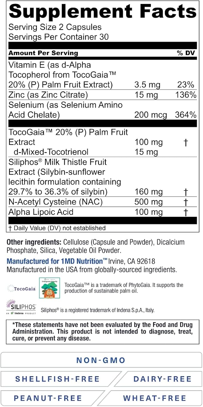 1MD Nutrition 1MD LiverMD - Liver Support Supplement | Siliphos Milk Thistle Extract - Highly Bioavailable, for Liver Support | 180 Capsules (3-Pack)