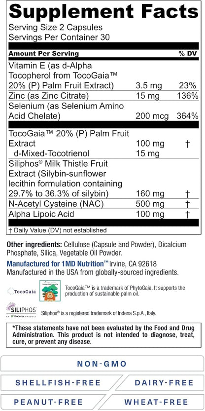 1MD Nutrition 1MD LiverMD - Liver Support Supplement | Siliphos Milk Thistle Extract - Highly Bioavailable, for Liver Support | 180 Capsules (3-Pack)