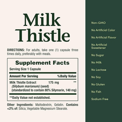 Nature's Bounty Milk Thistle, Herbal Health Supplement, Supports Liver Health, 175mg, 100 Softgels