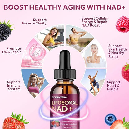 Liposomal NAD Supplement - 1200mg NAD+ Liquid Drops for Women & Men with Nicotinamide, Resveratrol, Quercetin, TMG, Black Pepper Extract - Brain & Cellular Mitochondrial Health, Anti-Aging, Longevity