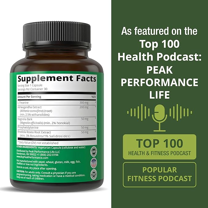 5-in-1 Cortisol Supplement for Women & Men. Lower High Cortisol with Ashwagandha, Rhodiola Rosea, L-Theanine, Phosphatidylserine, Magnolia Bark. Calm Relaxation, Balanced Energy, Vegan Supplements