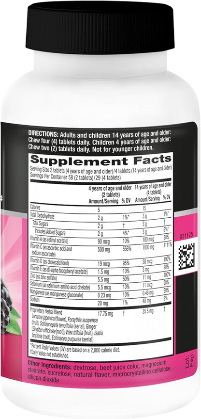 Airborne Vitamin C 1000mg (per Serving) - Very Berry Chewable Tablets (116 Count in a Bottle), Gluten-Free Immune Support Supplement, with Vitamins A C E, Zinc, Selenium, Ginger, Antioxidants