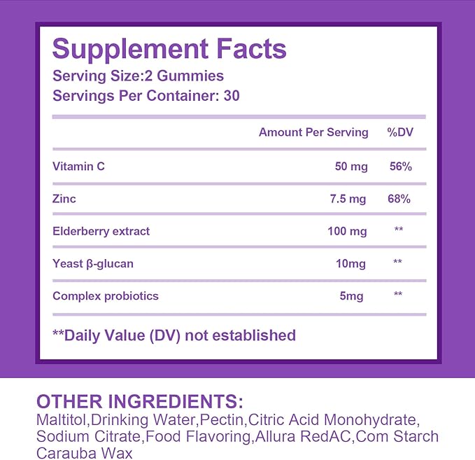 5-in-1 Sambucus Elderberry Immune Gummies, Daily Immune Support for Adults & Kids 4+, with Vitamin C, Zinc, Gluten Free, Vegetarian, Natural Sugar-Free Elderberry Supplement, 60 Gummies