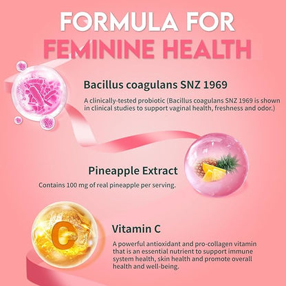 Airboy Vaginal Probiotic Gummies for Women, Pineapple Gummies for Women Balanced PH, Yeast Balance & Flora Support - 60 Gummies