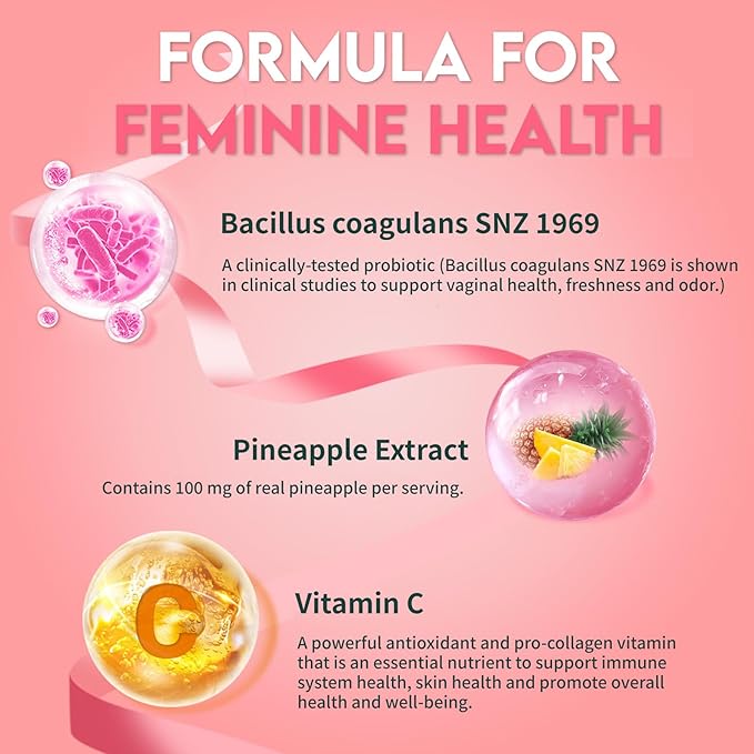 Airboy Vaginal Probiotic Gummies for Women, Pineapple Gummies for Women Balanced PH, Yeast Balance & Flora Support - 60 Gummies x 2 Pack
