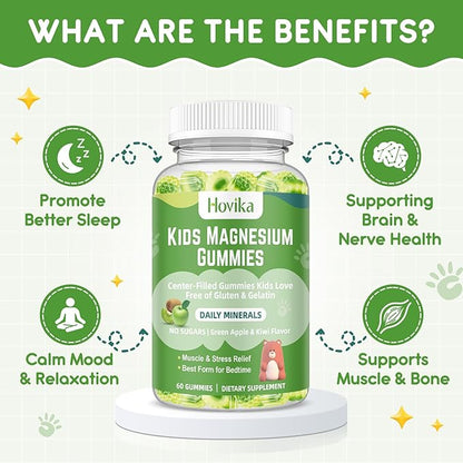 Magnesium Glycinate Gummies for Kids: Calm Magnesium Supplement for Kids & Adults with Zinc Citrate, GABA, Chamomile, Vitamin B6 & C - Sleep, Relaxation & Focus, Green Apple & Kiwi Flavor 120ct