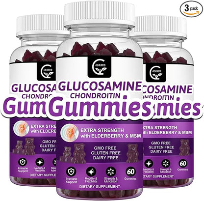 GORNVB Glucosamine Chondroitin Gummies with MSM & Elderberry – Extra Strength Mobility & Flexibility Support, Antioxidant Immune Supplement for Adults, Men & Women - 60 Chondroitin Gummies (3 Pack)