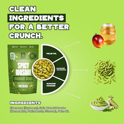 Where You Bean Edamame Beans Snack (Spicy Wasabi) - Crunchy and Dry Roasted Edamame Beans - High Protein Snacks, Keto and Vegan Healthy Snacks for Adults & Low Carb Asian Snack 3 oz (Pack of 4)