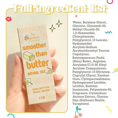 Purifect Shea Butter Moisturizing Facial Serum - Moisturizes Dry Skin with Vitamin E Oil, Protects the Skin Barrier, Nourishes & Soothes, Promotes Radiant Complexion, Vegan Skincare - 1 fl oz