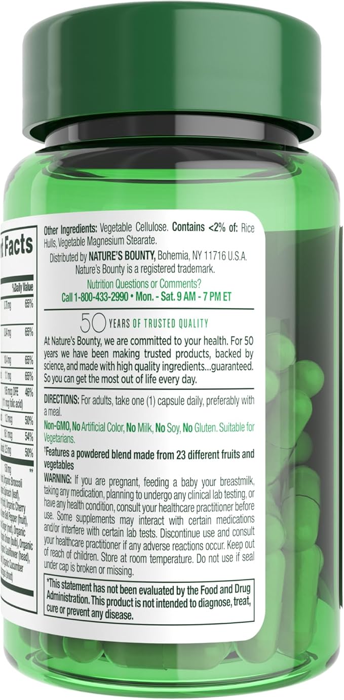 Nature’s Bounty Superfoods Plus Energy to Support Cellular Energy, 23 Fruits & Veggies Supplement, 30 Capsules