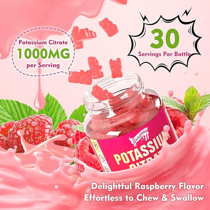 Potassium Citrate Gummies 1000mg, Potassium Supplement for Adults Women & Men, Support Leg Cramps & Muscle Health, 60 Count
