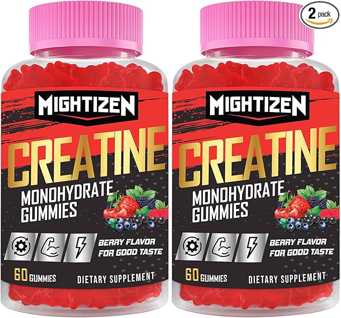 Creatine for Men & Women Creatine Monohydrate Gummies, Creatine Monohydrate per Serving with Taurine & Vitamin B12, Pre-Workout for Max Strength, Energy & Endurance - 2 Pack