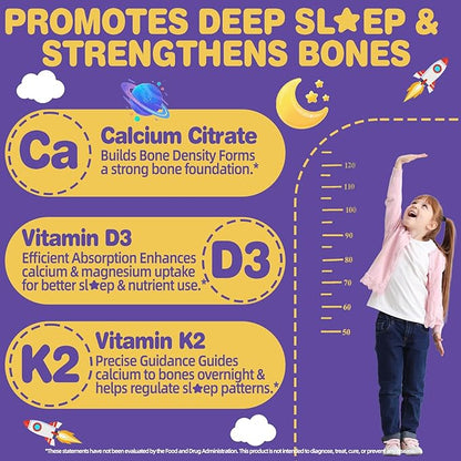 Magnesium Glycinate Gummies 400mg for Kids and Adults - Liposomal Magnesium Supplement with D3, K2 and Calcium for Sleep, Calm and Bones, Melatonin-Free, Sugar-Free, Strawberry Flavor, 60 Gummies