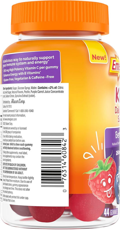 Emergen-C Kidz Daily Immune Support Dietary Supplements, Flavored Gummies with Vitamin C and B Vitamins for Immune Support, Berry Bash Flavored Gummies - 44 Count