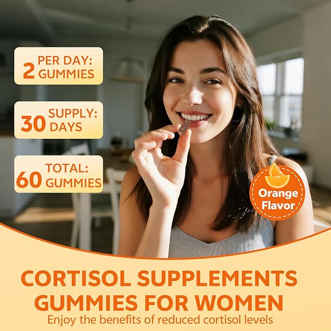 15-in-1 Cortisol Gummies, Cortisol Supplements with Magnesium Glycinate Ashwagandha Rhodiola Rose and L-theanine Complex for Relaxation, Zzz Support and Cortisol Levels, Orange Flavor, 60 Count