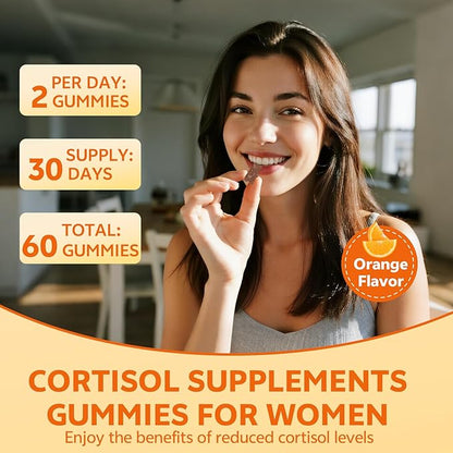15-in-1 Cortisol Gummies, Cortisol Supplements with Magnesium Glycinate Ashwagandha Rhodiola Rose and L-theanine Complex for Relaxation, Zzz Support and Cortisol Levels, Orange Flavor, 60 Count