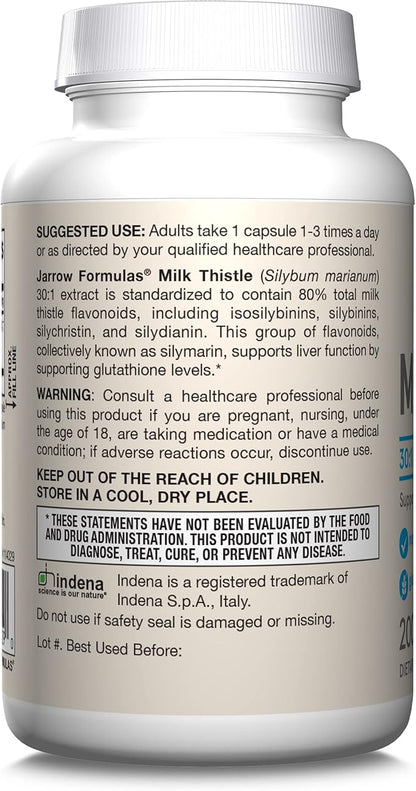 Jarrow Formulas Milk Thistle Supplement 150 mg 30:1 Milk Thistle Extract Standardized to 80% Total Flavonoids,Dietary Supplement for Liver Function Support, 200 Veggie Capsules for 200 Day,(Pack of 2)
