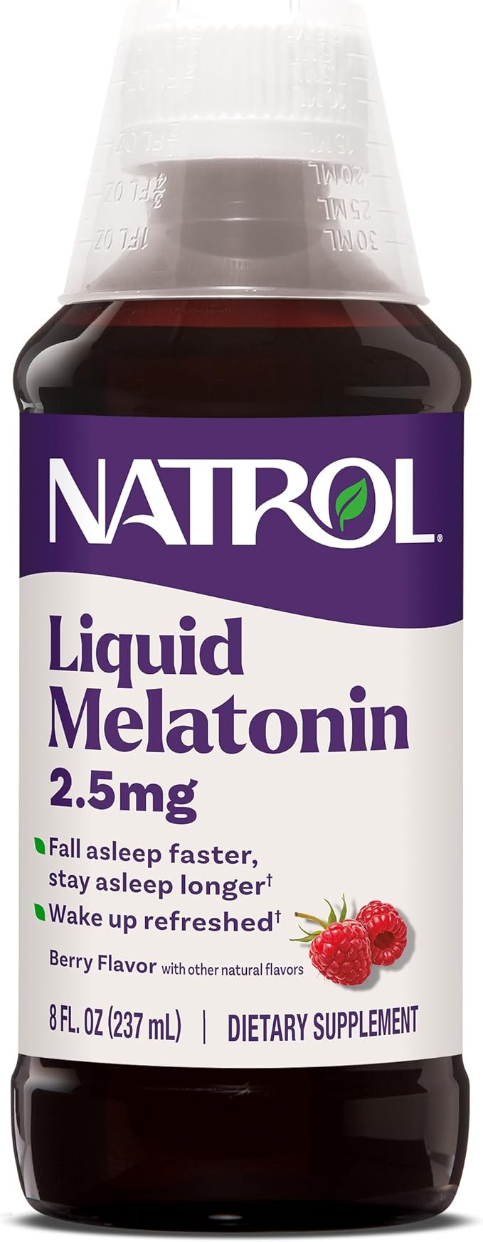 Natrol Liquid Melatonin 2.5 mg, Adult Melatonin Supplement to Fall Asleep Faster and Stay Asleep Longer, Wake Up Refreshed, 8 FL OZ Berry-Flavored Liquid, Up to a 23 Day Supply