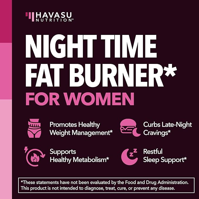 Night Time Fat Burner for Women - Appetite Suppressant for Weight Loss - 60 Count - Herbal Metabolism Booster with Melatonin for Sleep Support - Vegan, Non-GMO Capsules - 2 Month Supply