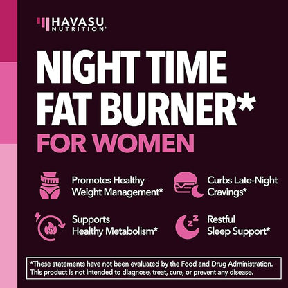 Night Time Fat Burner for Women - Appetite Suppressant for Weight Loss - 60 Count - Herbal Metabolism Booster with Melatonin for Sleep Support - Vegan, Non-GMO Capsules - 2 Month Supply