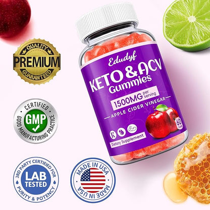Keto ACV Gummies - 1500mg Apple Cider Vinegar Gummies with Probiotics, B12 and Keto Support, Detox & Cleanse, GMO Free & Vegan - 60 Count...