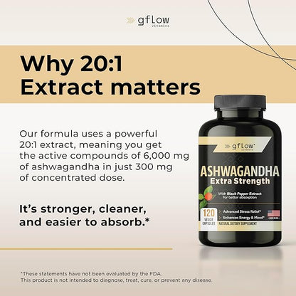 Ashwagandha Supplements for Women and Men | Sleep, Mood and Energy Support | Extra Strength, Vegan Friendly, Non-GMO, Made in USA