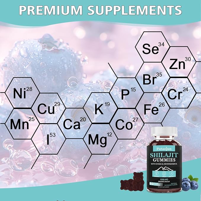 Shilajit Gummies for man & Woman. Himalayan Gold Shilajit Gummies. 3rd Party Tested.1000mg Pure Shilajit, 200mg Ashwagandha, 200mg Chaga,100mg Ginseng,100mg Saw Palmatto, 60mg Black Seed Oil
