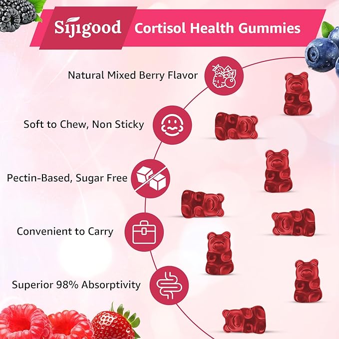 2 Packs Cortisol Gummies - Cortisol Supplements for Women & Men with Ashwagandha, Magnesium, L-theanine for Cortisol Balance, Support Relaxation, Energy, Zzz, Mixed Berry Flavor, 120Ct