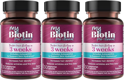Purity Products MyBiotin ProClinical – Thicker Hair Starting in 3 Weeks & Fights Wrinkles - MB40X Patented Biotin Vitamin B7 Matrix w/Astaxanthin - 40X More Soluble vs Ordinary Biotin, 90 Veg Capsules