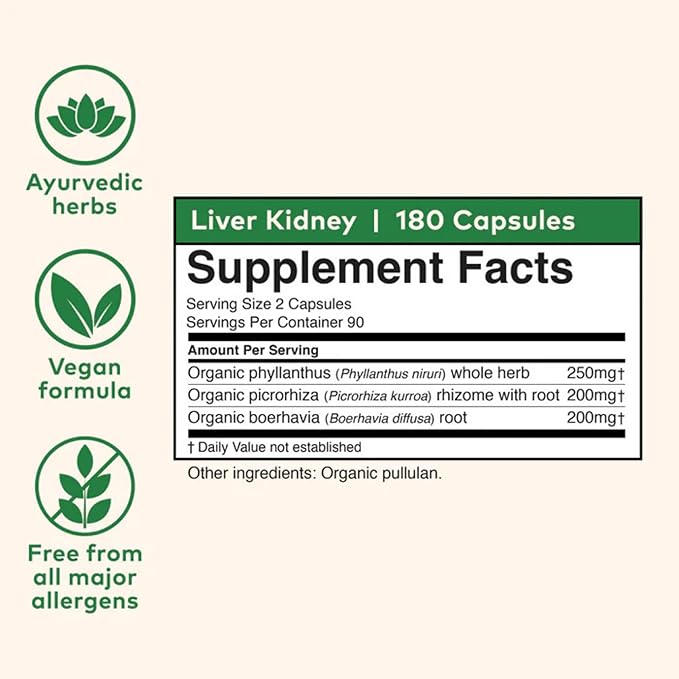ORGANIC INDIA Liver Kidney Herbal Supplement - Detoxify & Rejuvenate, Supports Healthy Liver & Kidney Function, Vegan, Gluten-Free, Kosher, USDA Certified Organic, Non-GMO - 180 Capsules