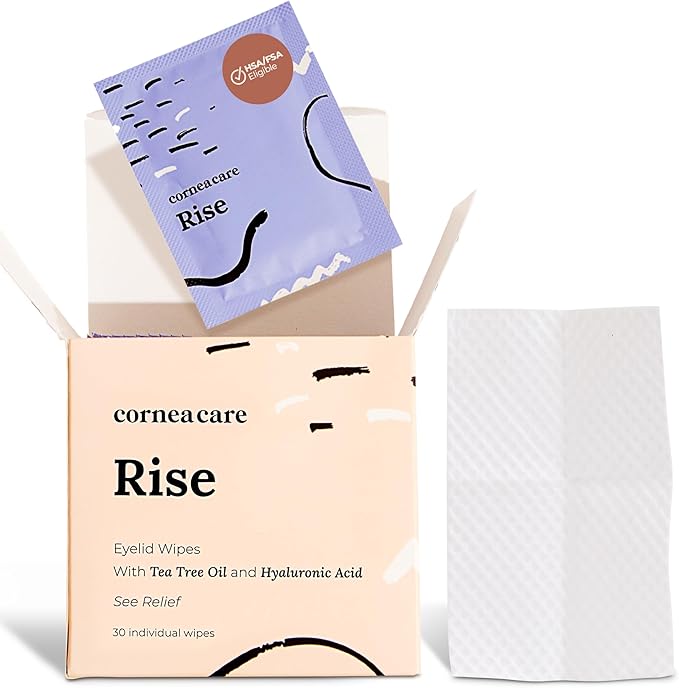 CorneaCare Rise: Eyelid Wipes | Eye Wipes for Dry Eyes | Eyelid Wipe with Tea Tree Oil & Hyaluronic Acid | Travel Ready | 30 Count