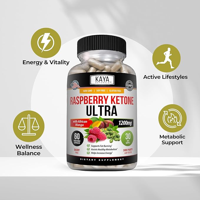 Kaya Naturals Keto Diet Raspberry Ketone - Weight Loss Supplement, Appetite Control, Boost Metabolism - 60 Count