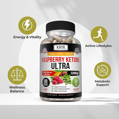 Kaya Naturals Keto Diet Raspberry Ketone - Weight Loss Supplement, Appetite Control, Boost Metabolism - 60 Count