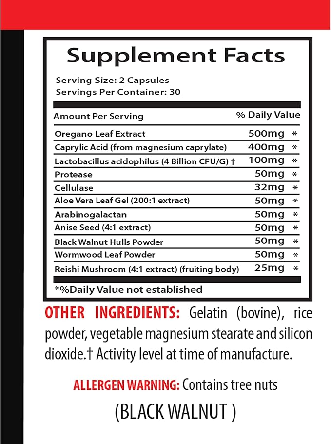 Natural detoxification Supplement - Candida Away Extra Strength Formula - Candida Support - Digestive AID - Candida Vitamins - Candida Cleanse - Oregano Oil Capsules - Black Walnut Hull - 1Bottle