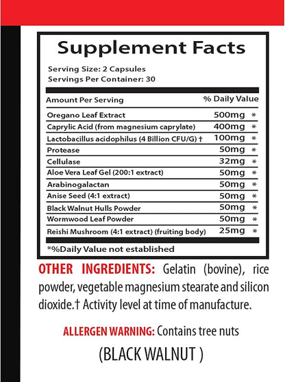 Natural detoxification Supplement - Candida Away Extra Strength Formula - Candida Support - Digestive AID - Candida Vitamins - Candida Cleanse - Oregano Oil Capsules - Black Walnut Hull - 1Bottle
